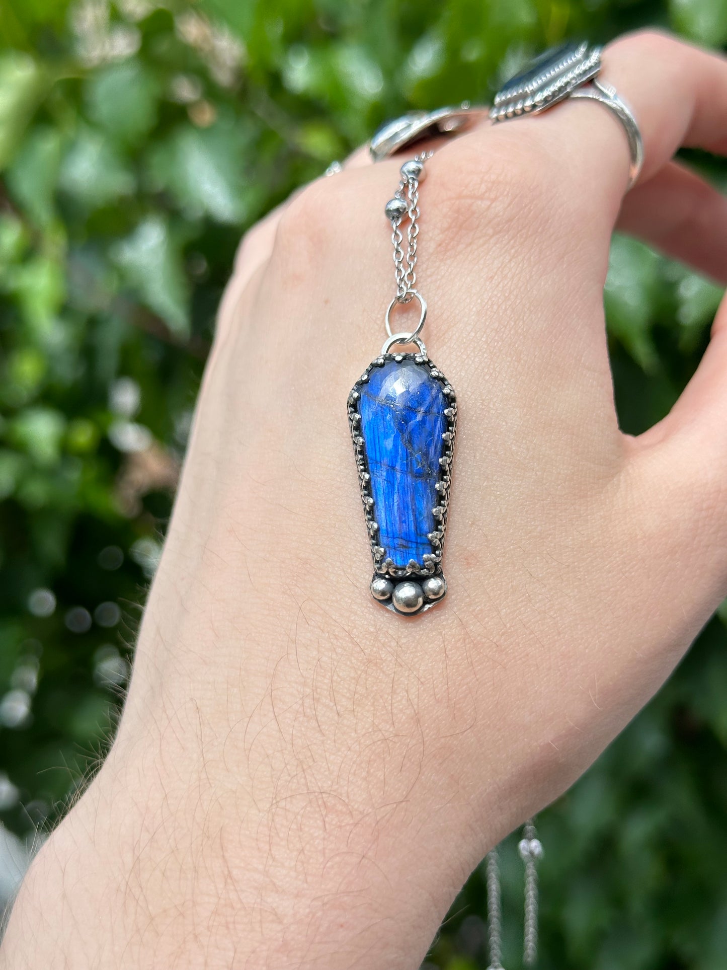 Blue Labradorite “Ew Bye” Coffin Pendant