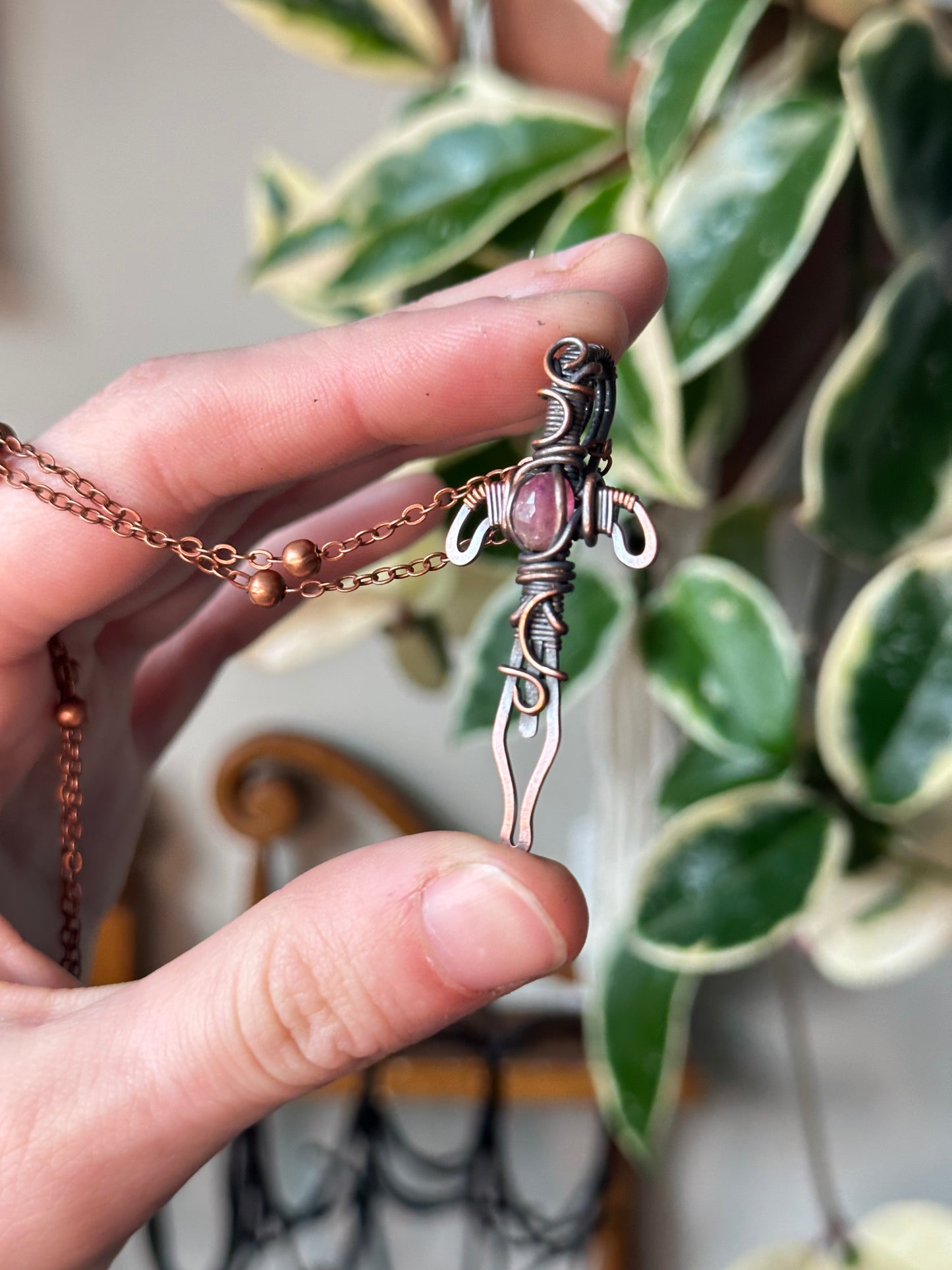 Mini Pink Tourmaline Dagger Pendant