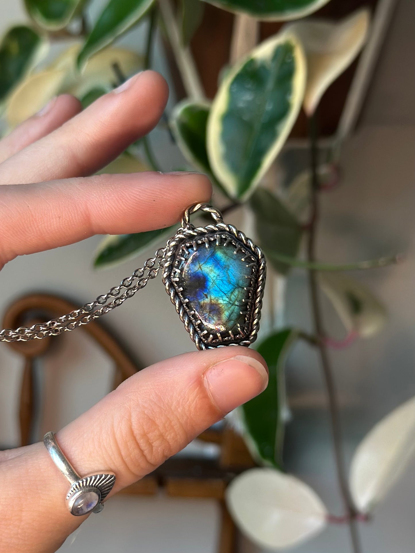 Labradorite Coffin Pendant