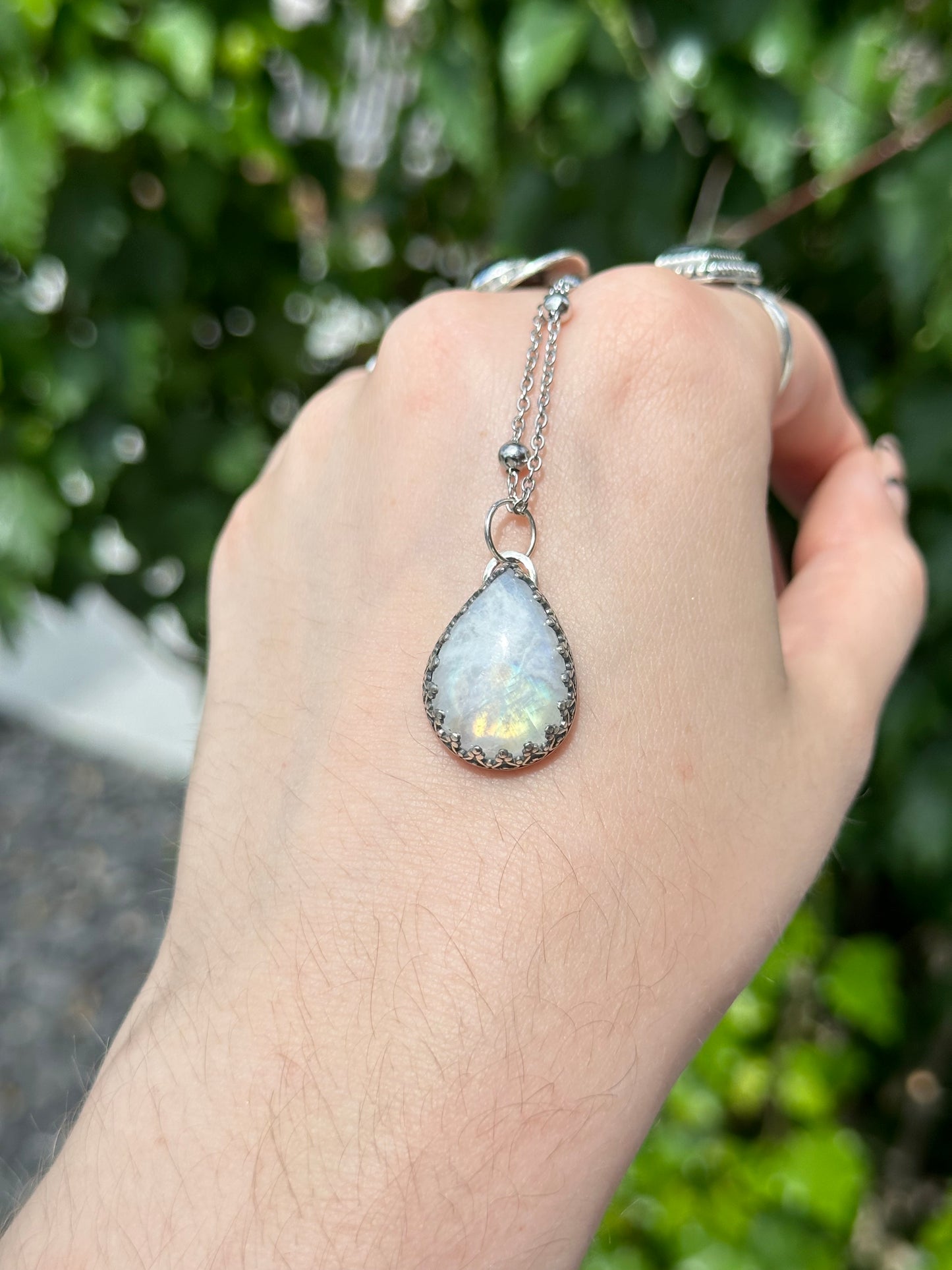 Rainbow Moonstone Droplet Pendant