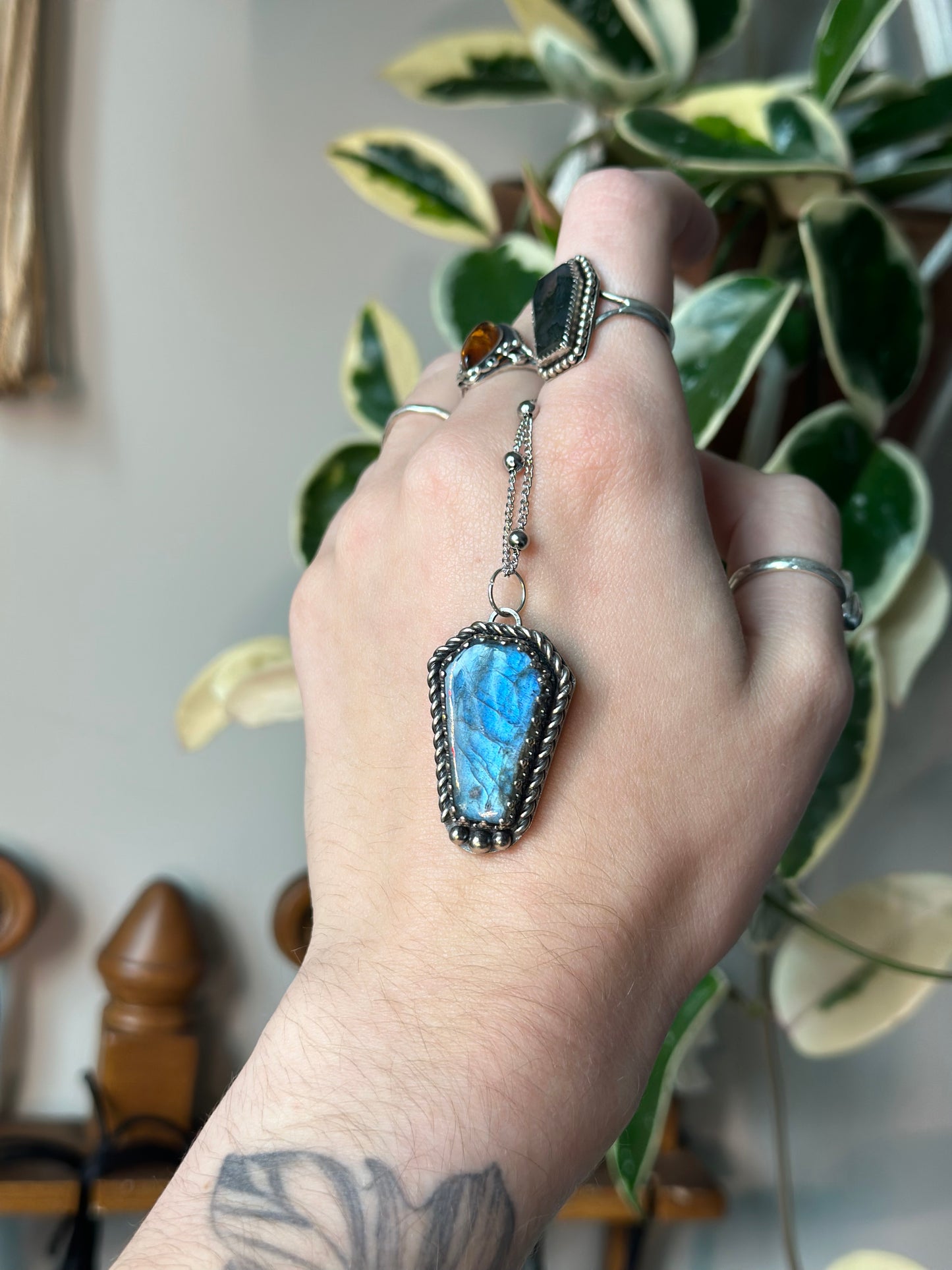 Labradorite Crown Coffin Pendant