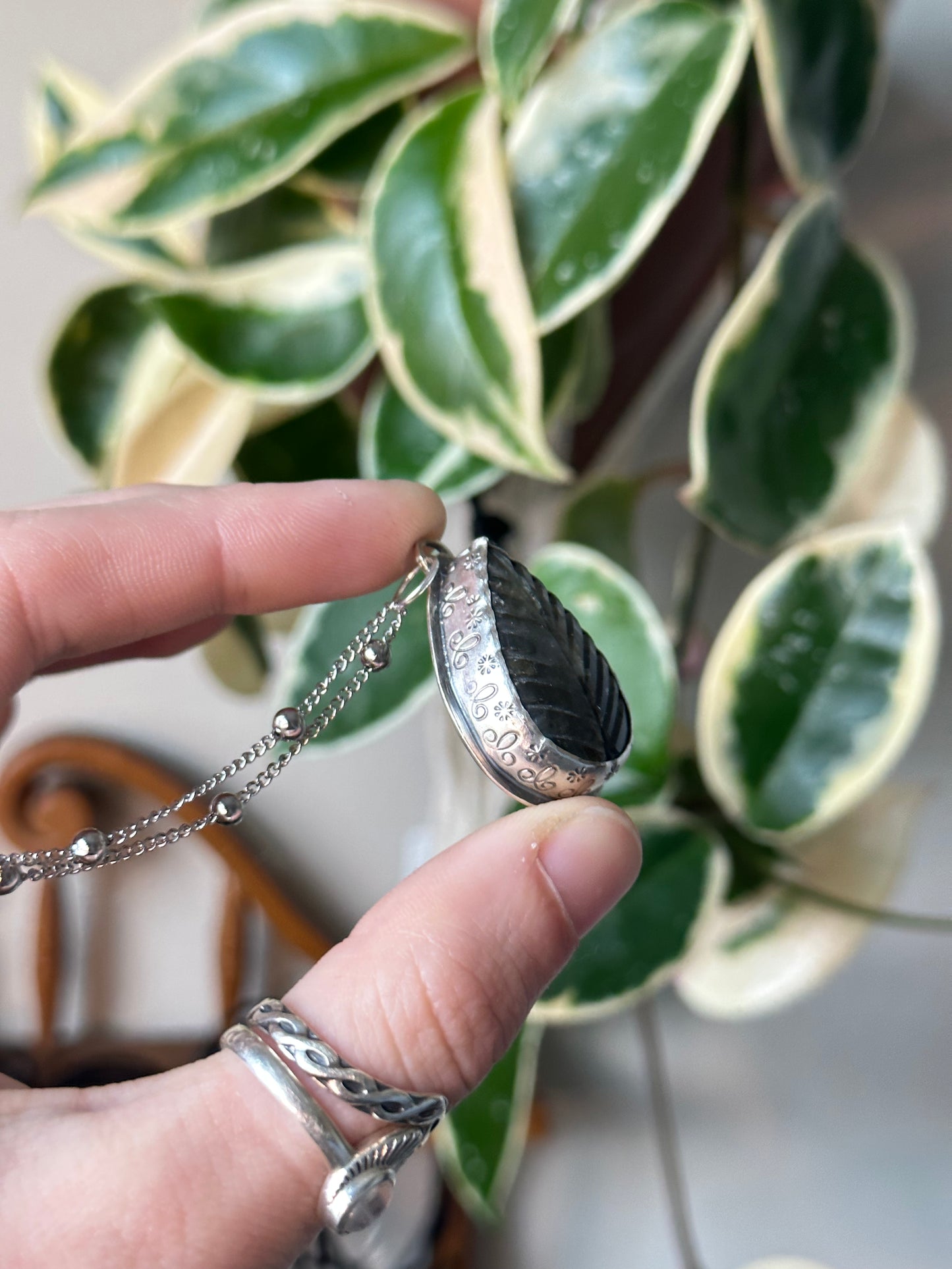 Blue Labradorite Leaf Pendant