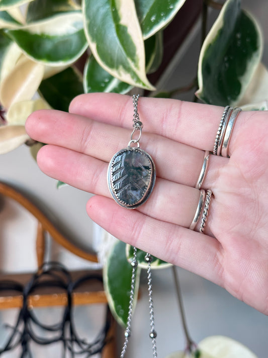 Moss Agate Pendant in Sterling Silver
