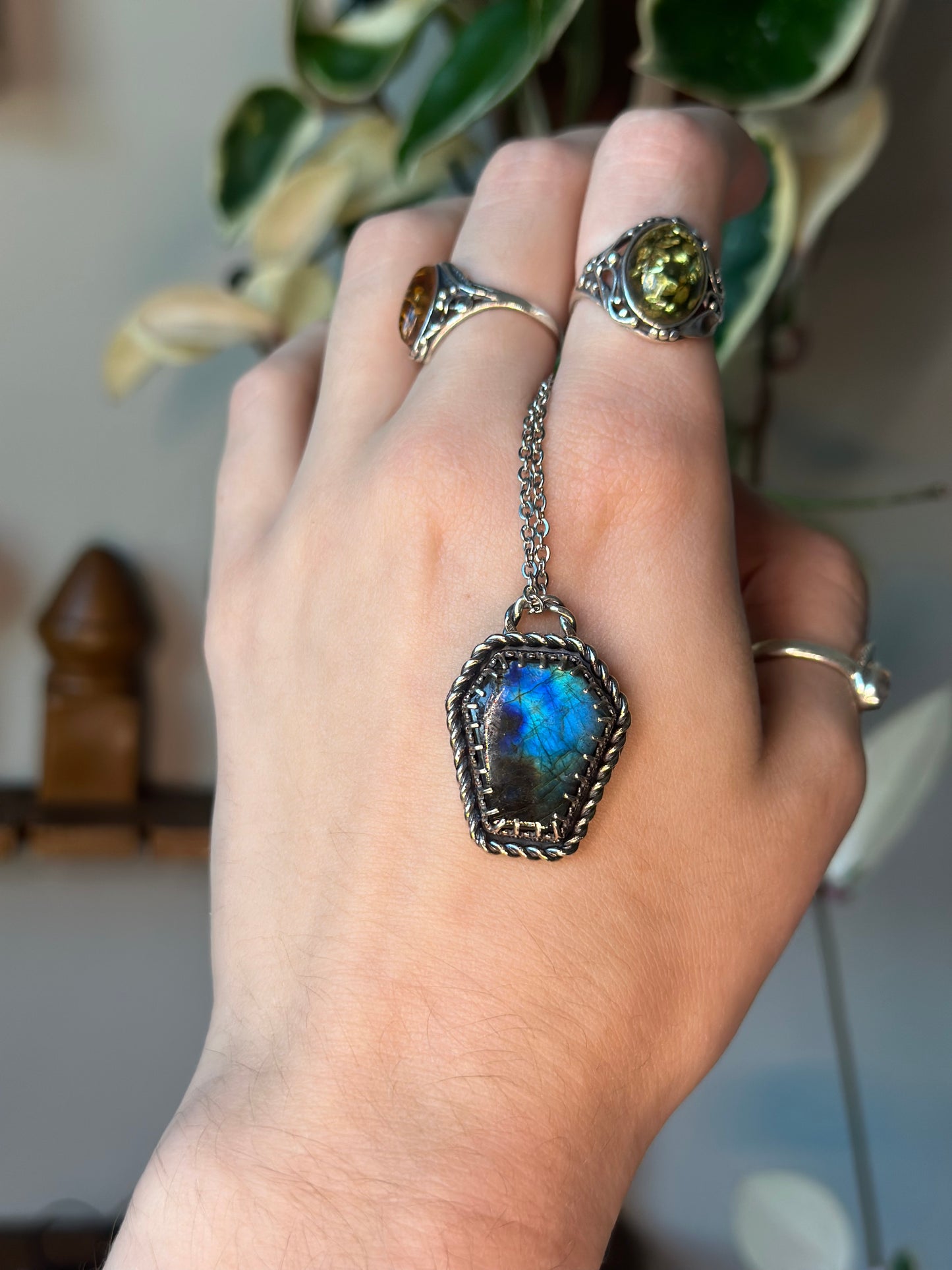 Labradorite Coffin Pendant