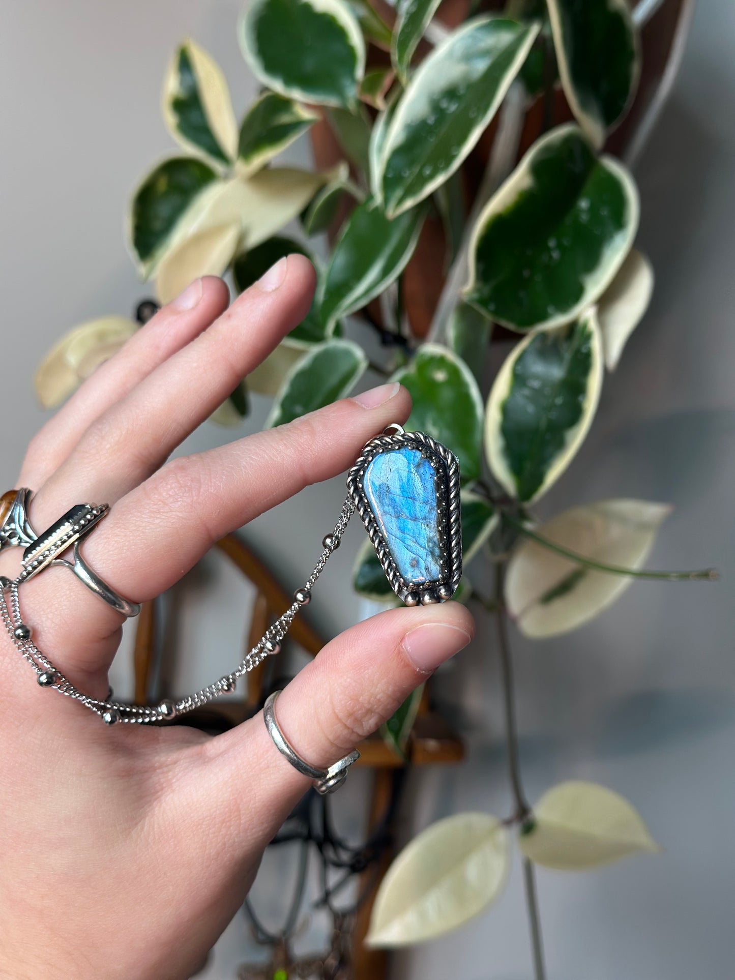 Labradorite Crown Coffin Pendant