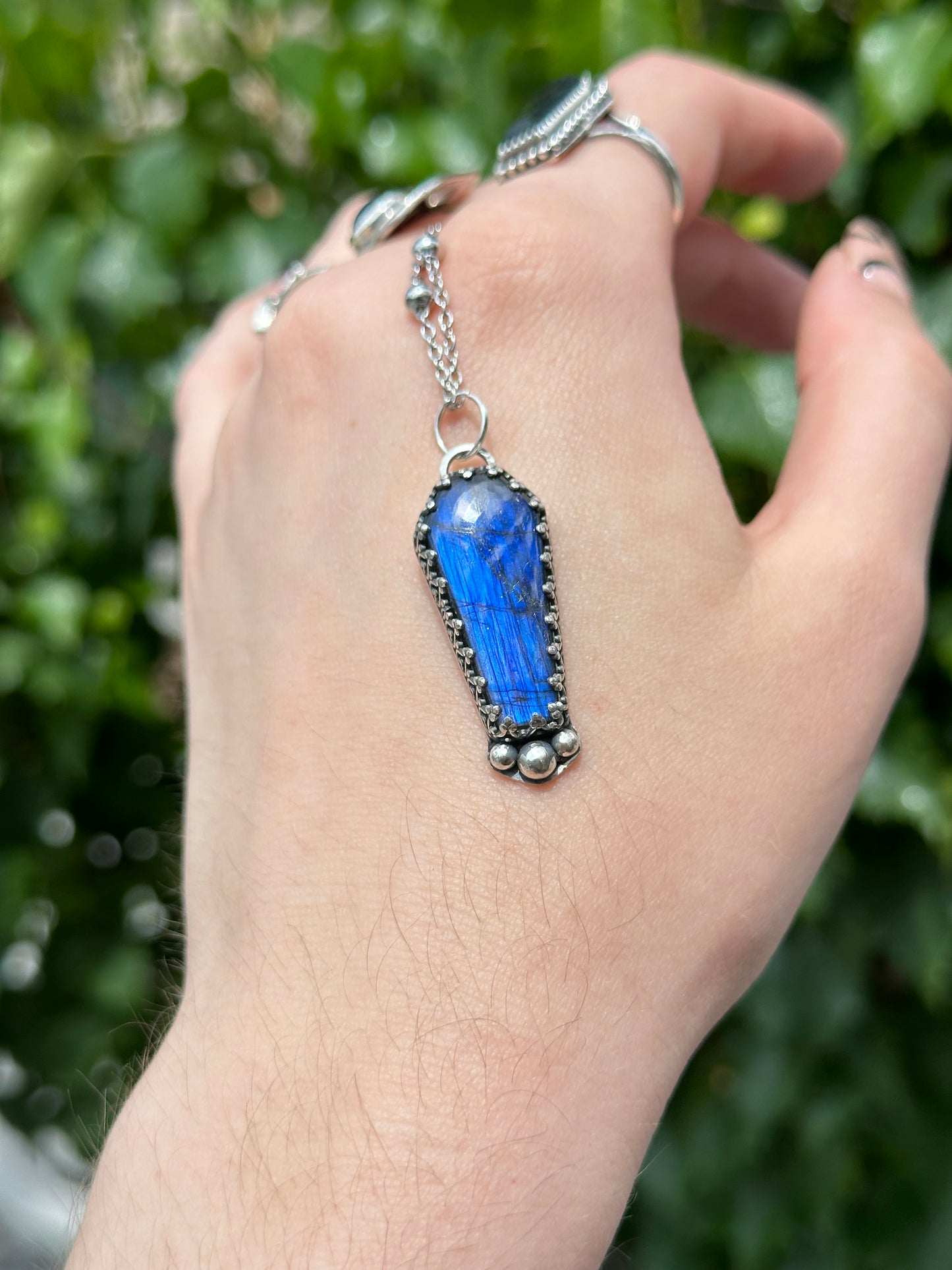 Blue Labradorite “Ew Bye” Coffin Pendant