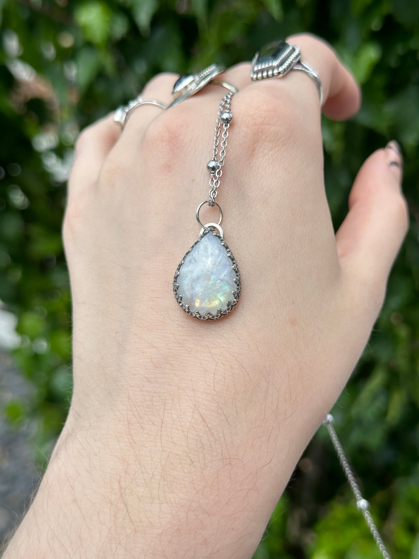 Rainbow Moonstone Droplet Pendant