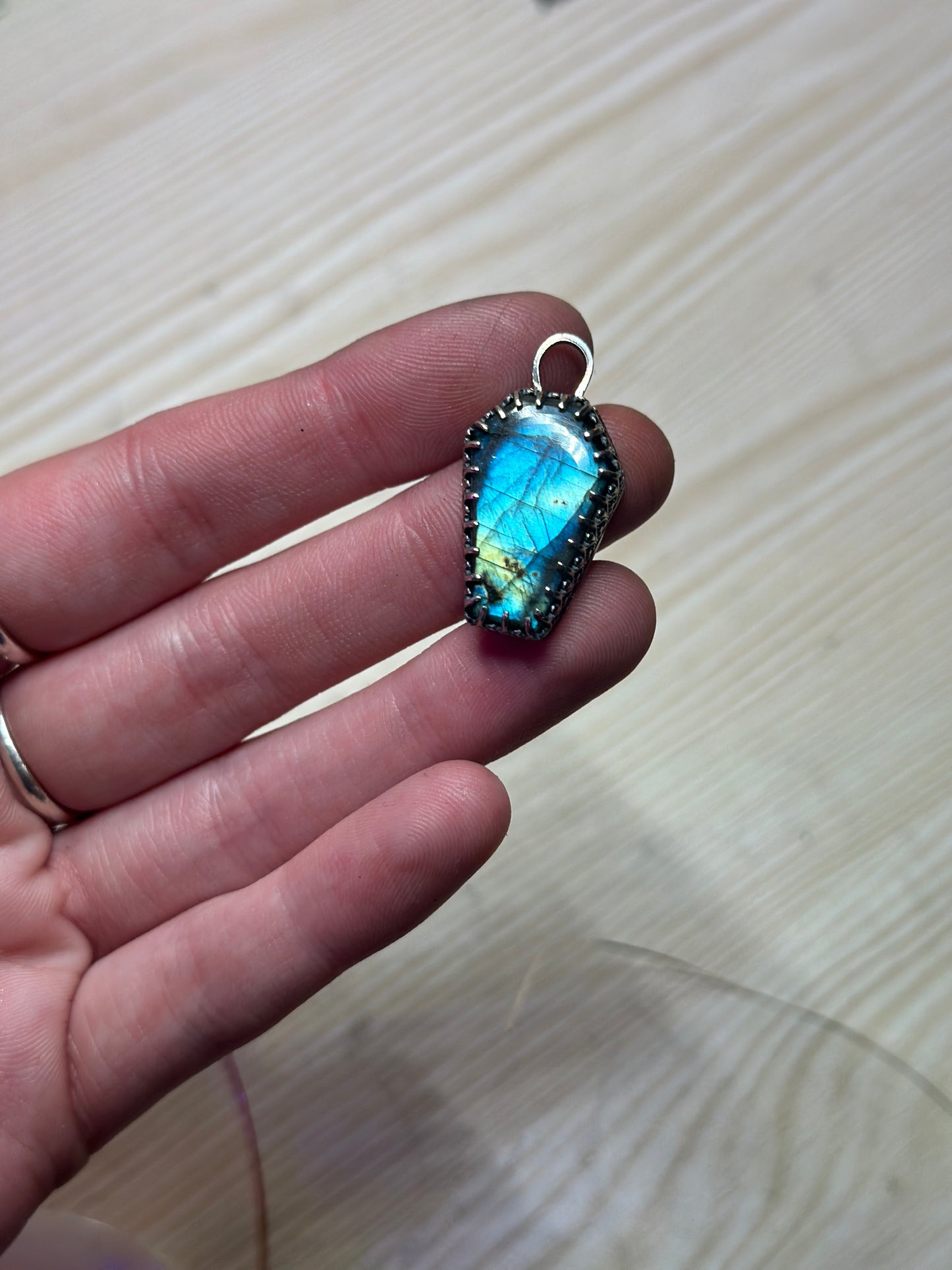 Simple Labradorite Coffin Pendant