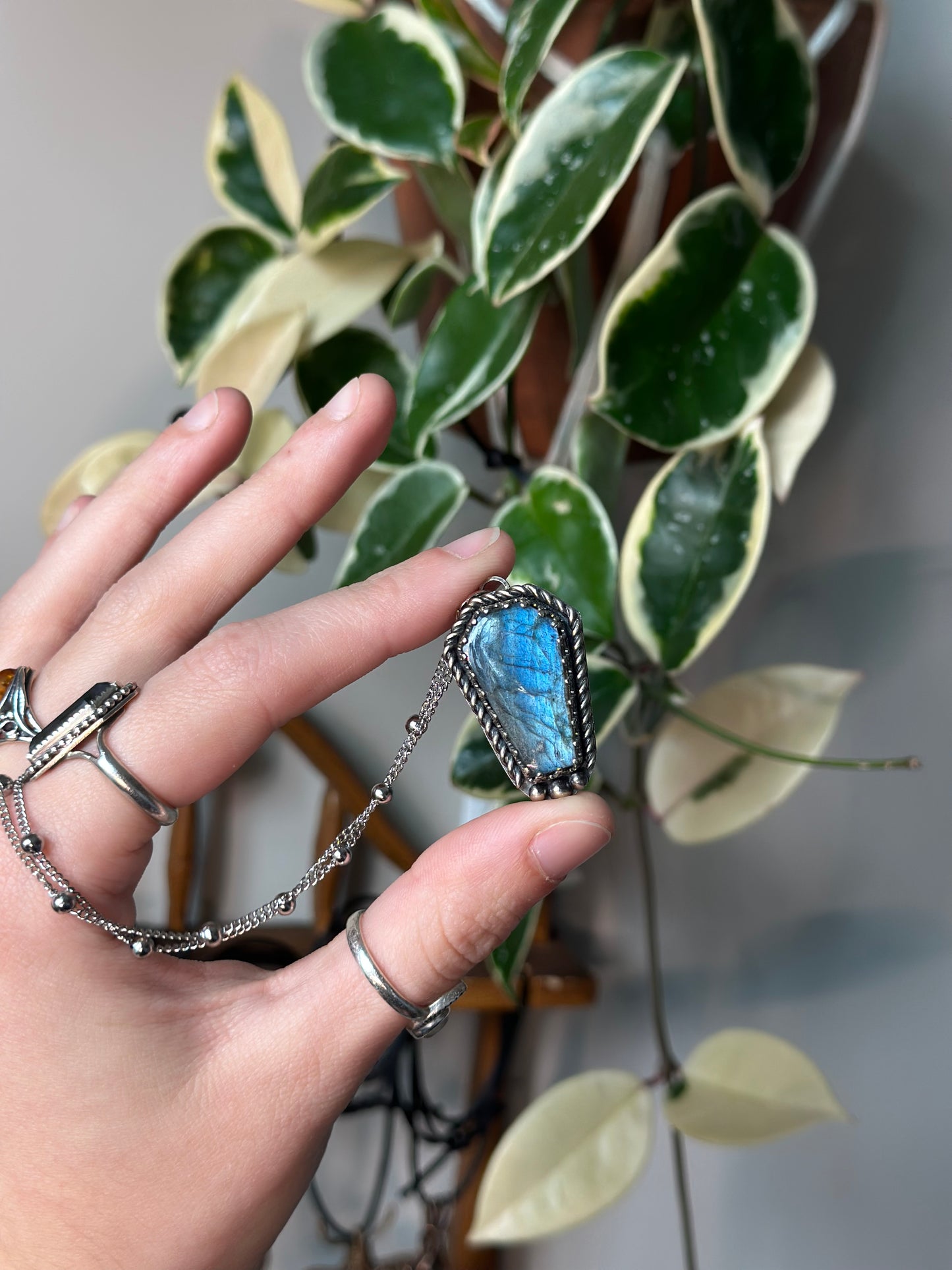 Labradorite Crown Coffin Pendant