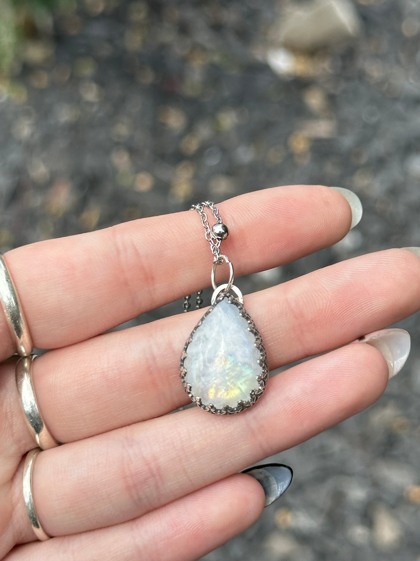 Rainbow Moonstone Droplet Pendant