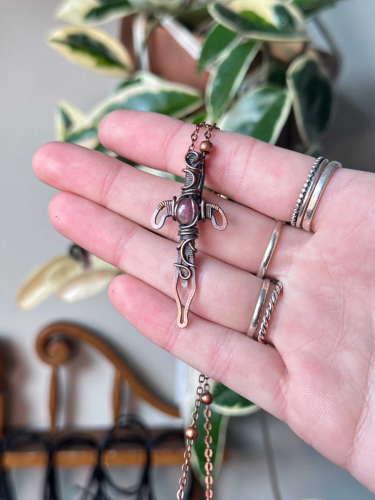 Mini Pink Tourmaline Dagger Pendant