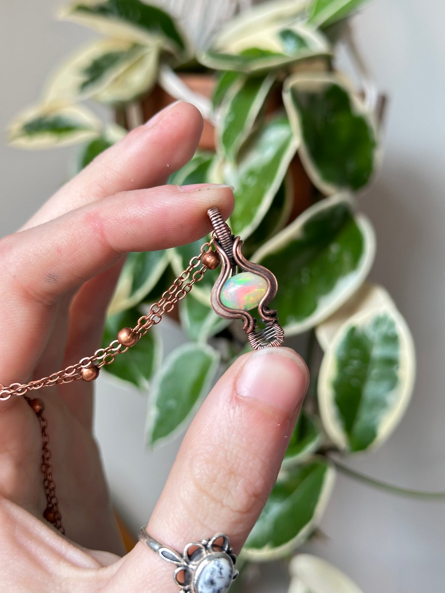 Rainbow Opal Mushroom Pendant