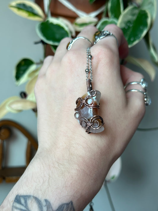 Flower Agate Moon Pendant