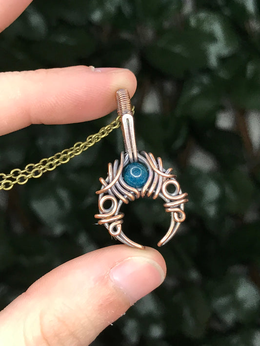 Blue Apatite Crescent Moon Pendant