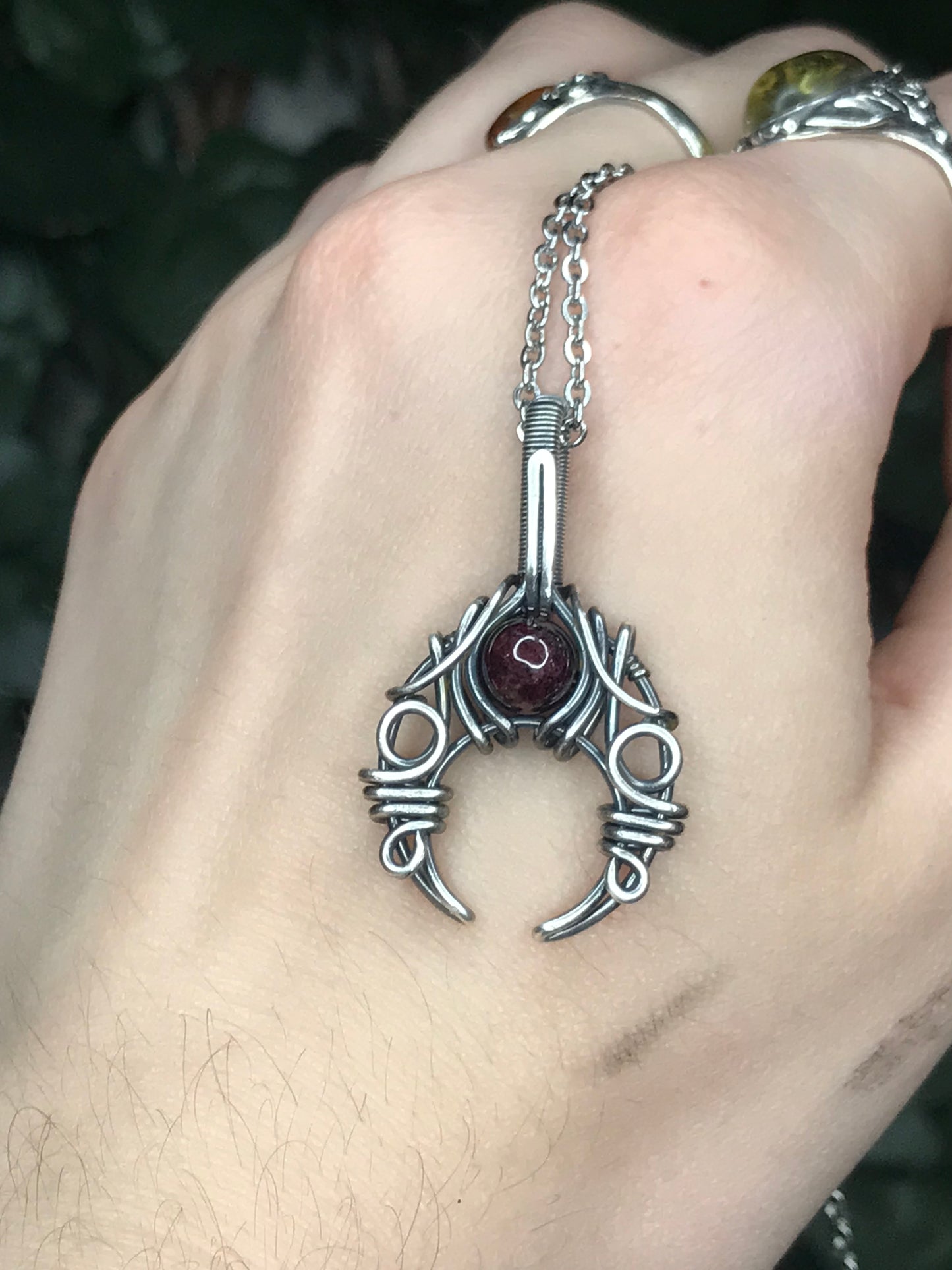 Garnet Crescent Moon Pendant