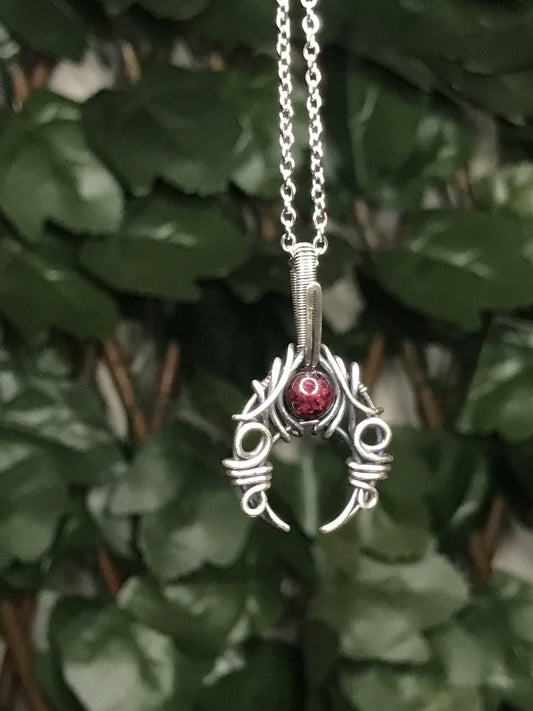 Garnet Crescent Moon Pendant