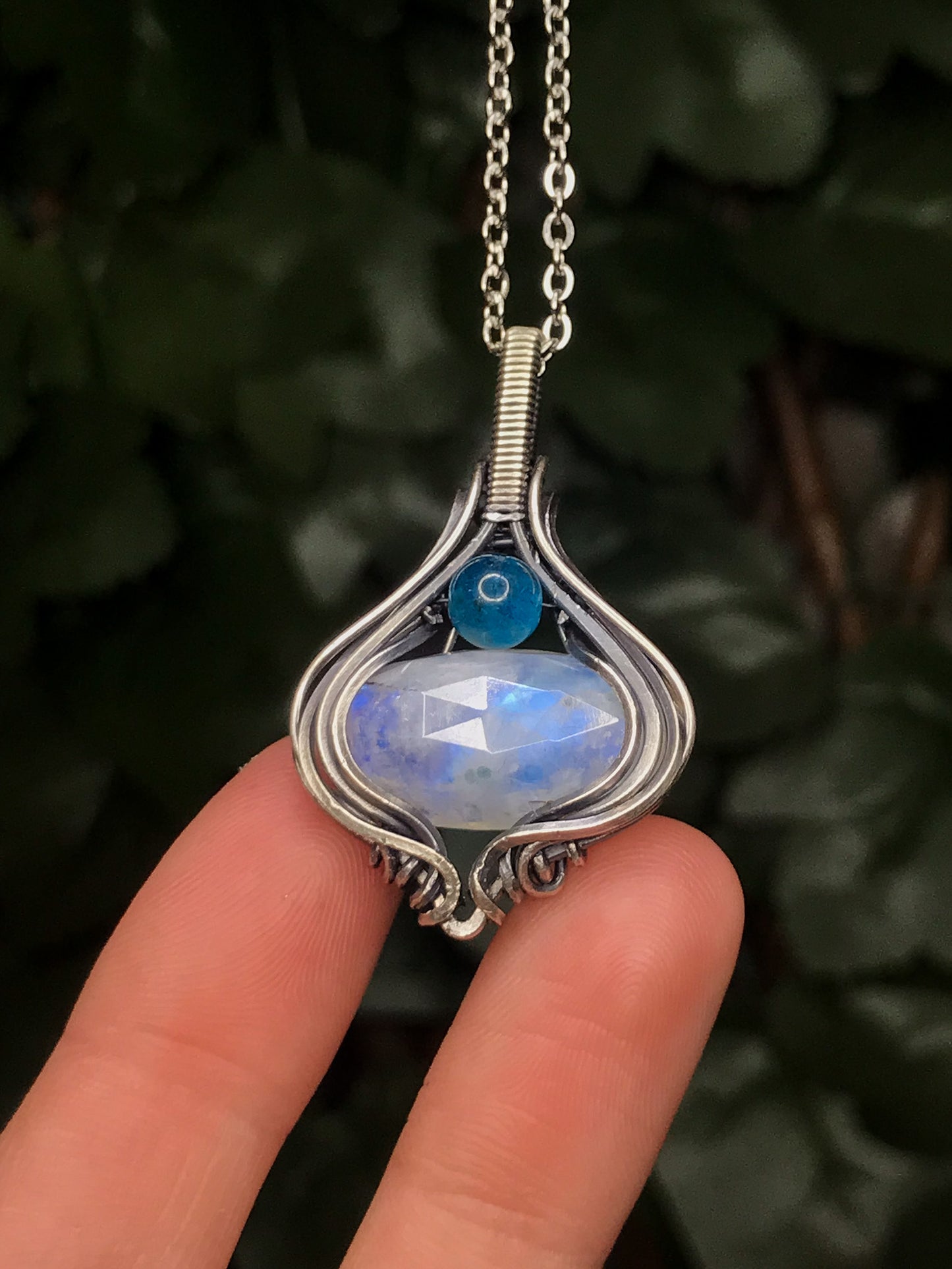 Moonstone x Blue Apatite Pendant