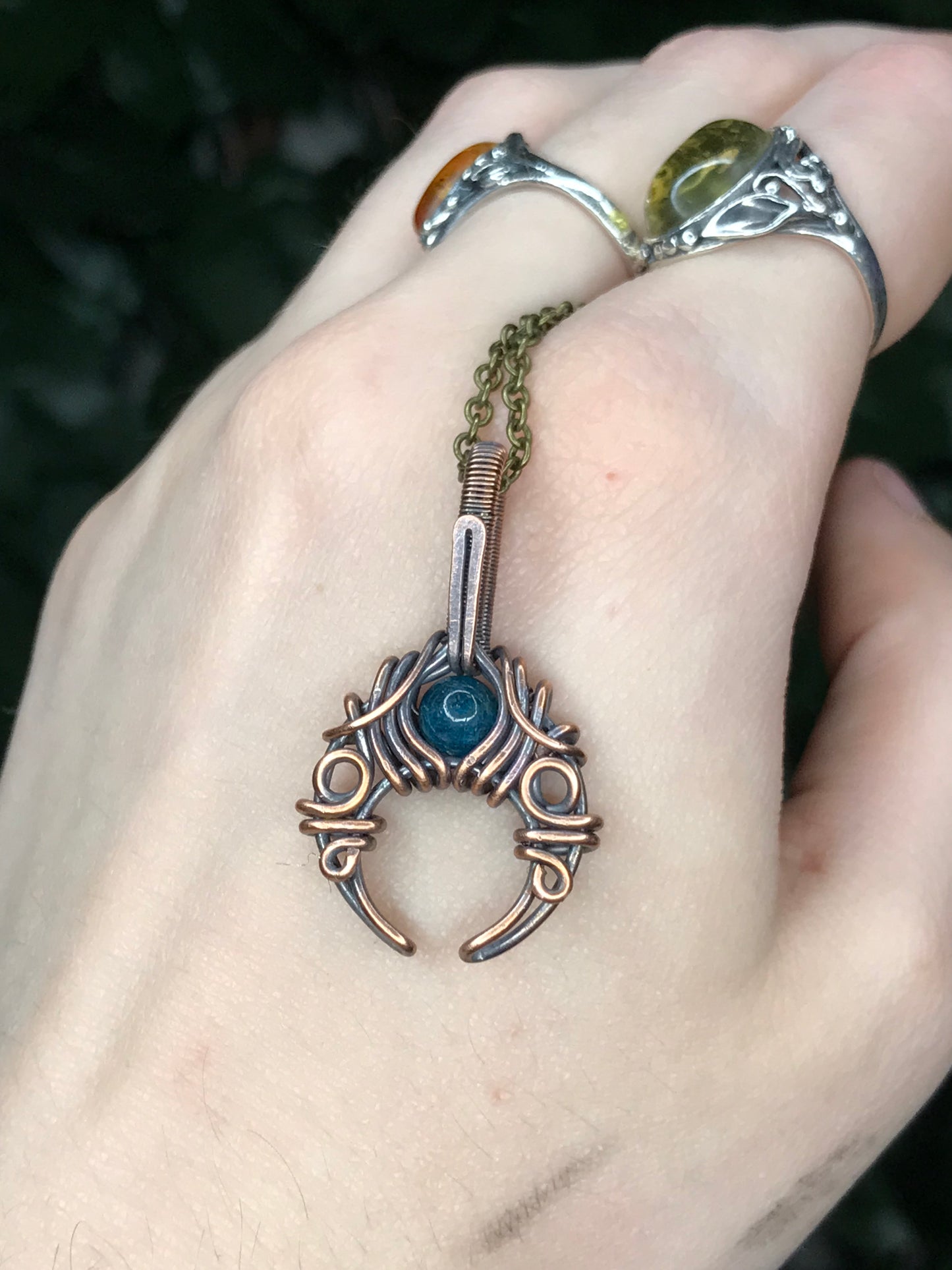 Blue Apatite Crescent Moon Pendant