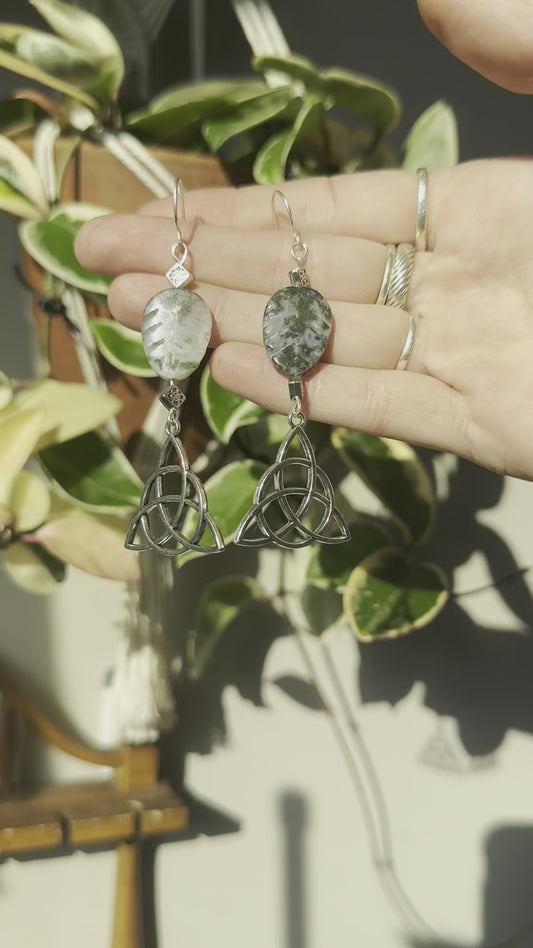 Moss Agate Triquetra Earrings