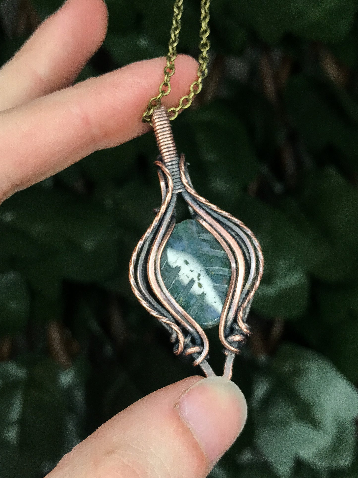 Moss Agate Leaf Pendant