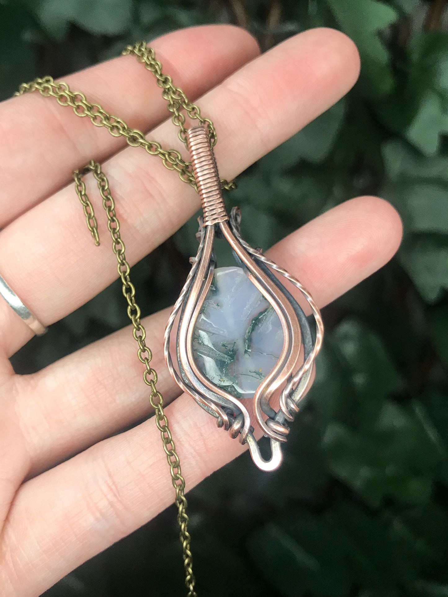 Moss Agate Leaf Pendant