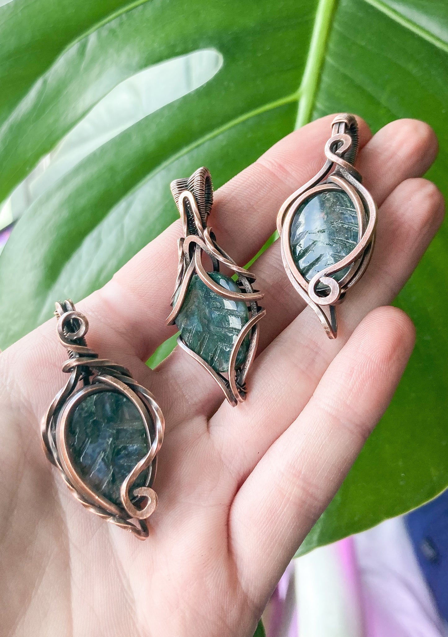 Moss Agate Leaf Pendant