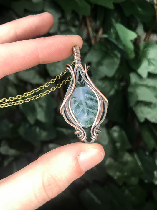 Moss Agate Leaf Pendant