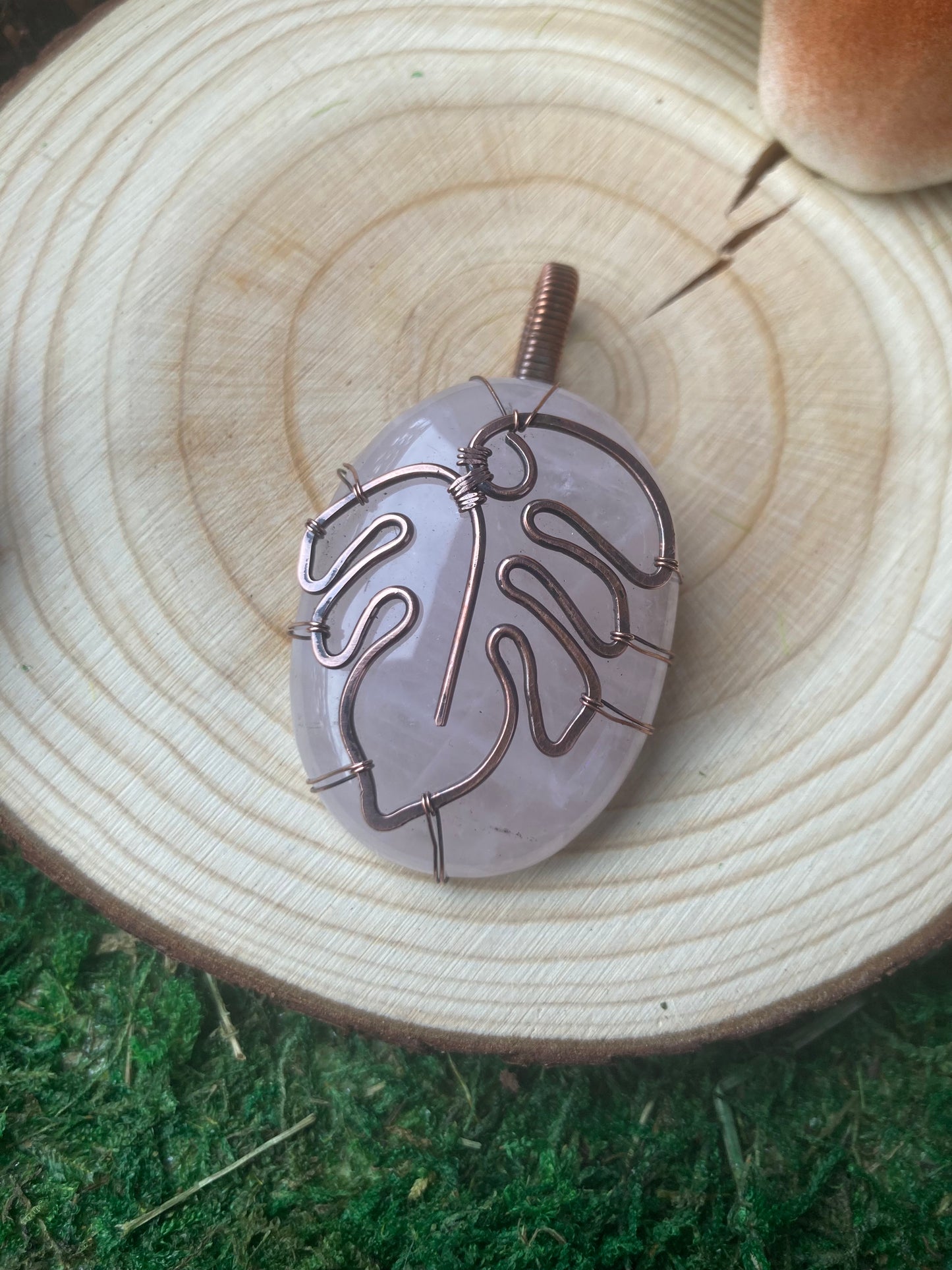 Rose Quartz Monstera Pendant