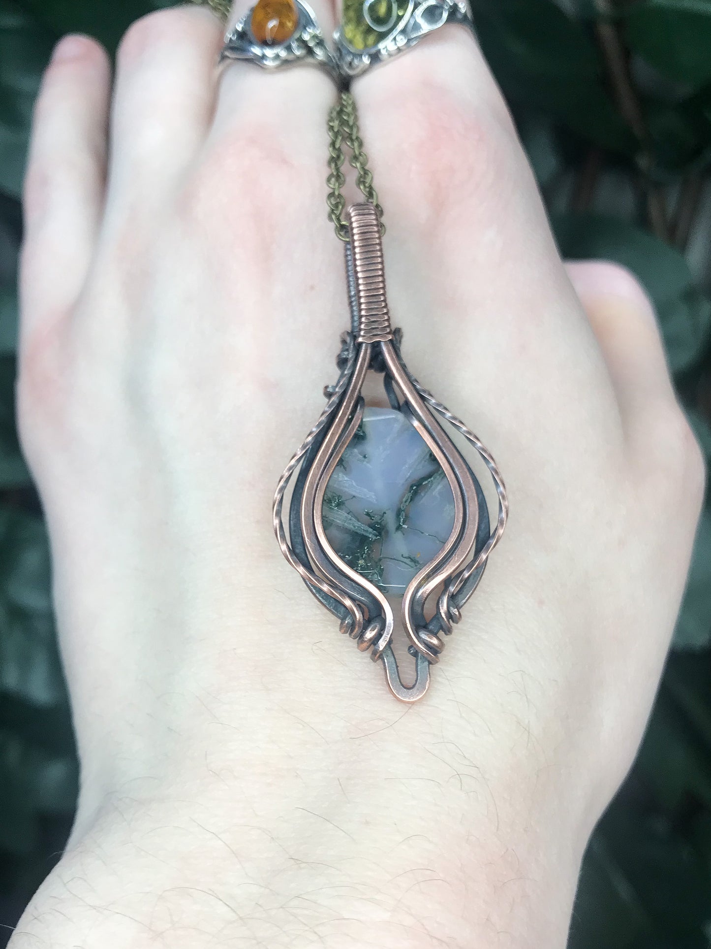 Moss Agate Leaf Pendant