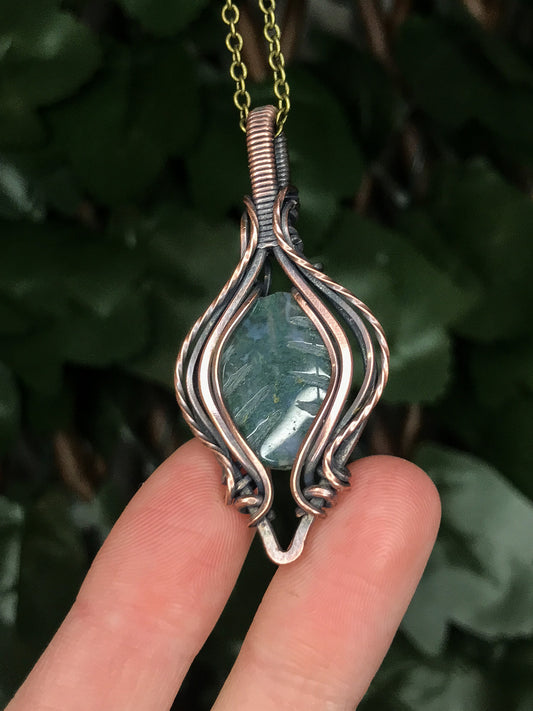 Moss Agate Leaf Pendant