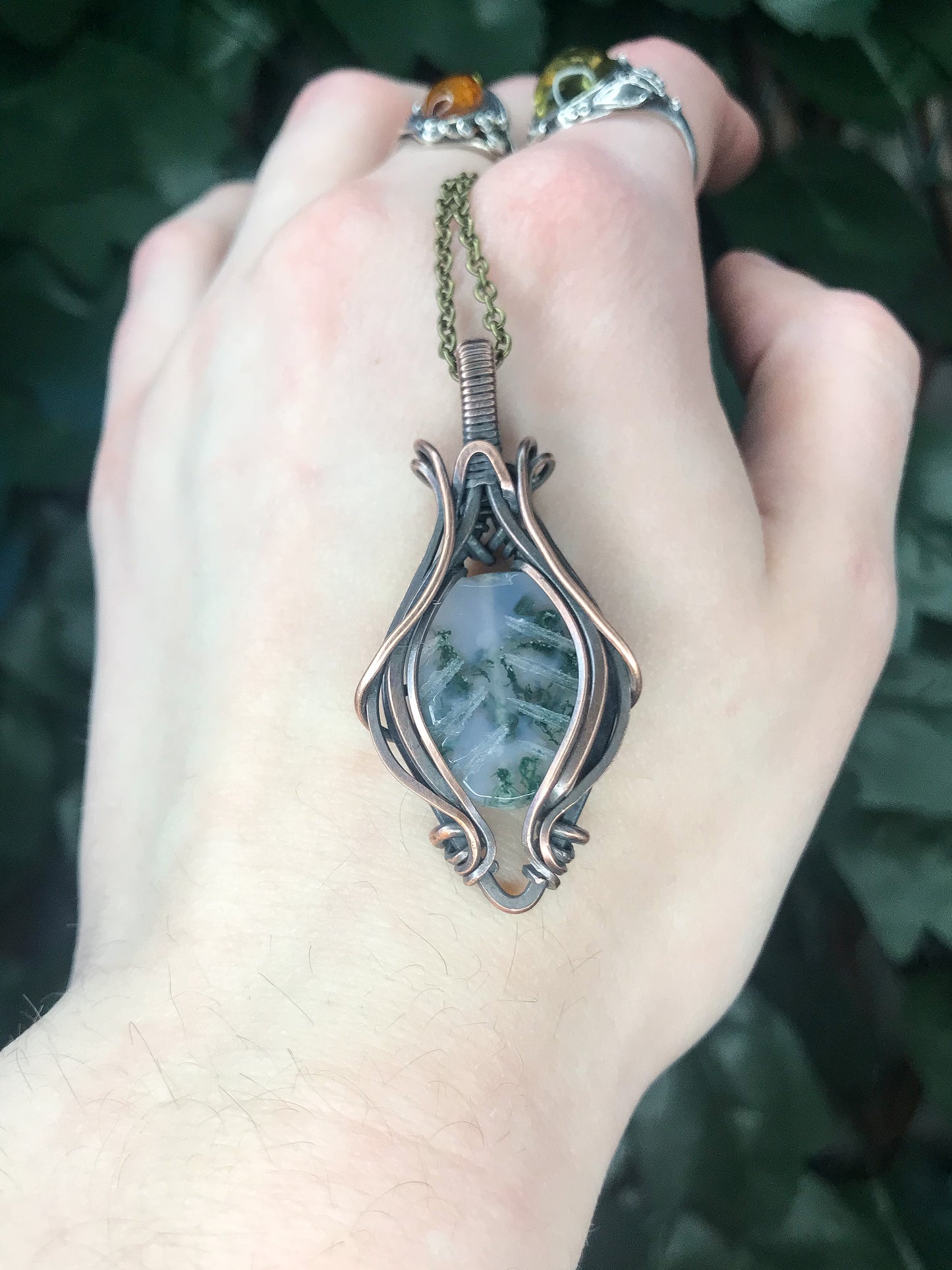 Moss Agate Leaf Pendant