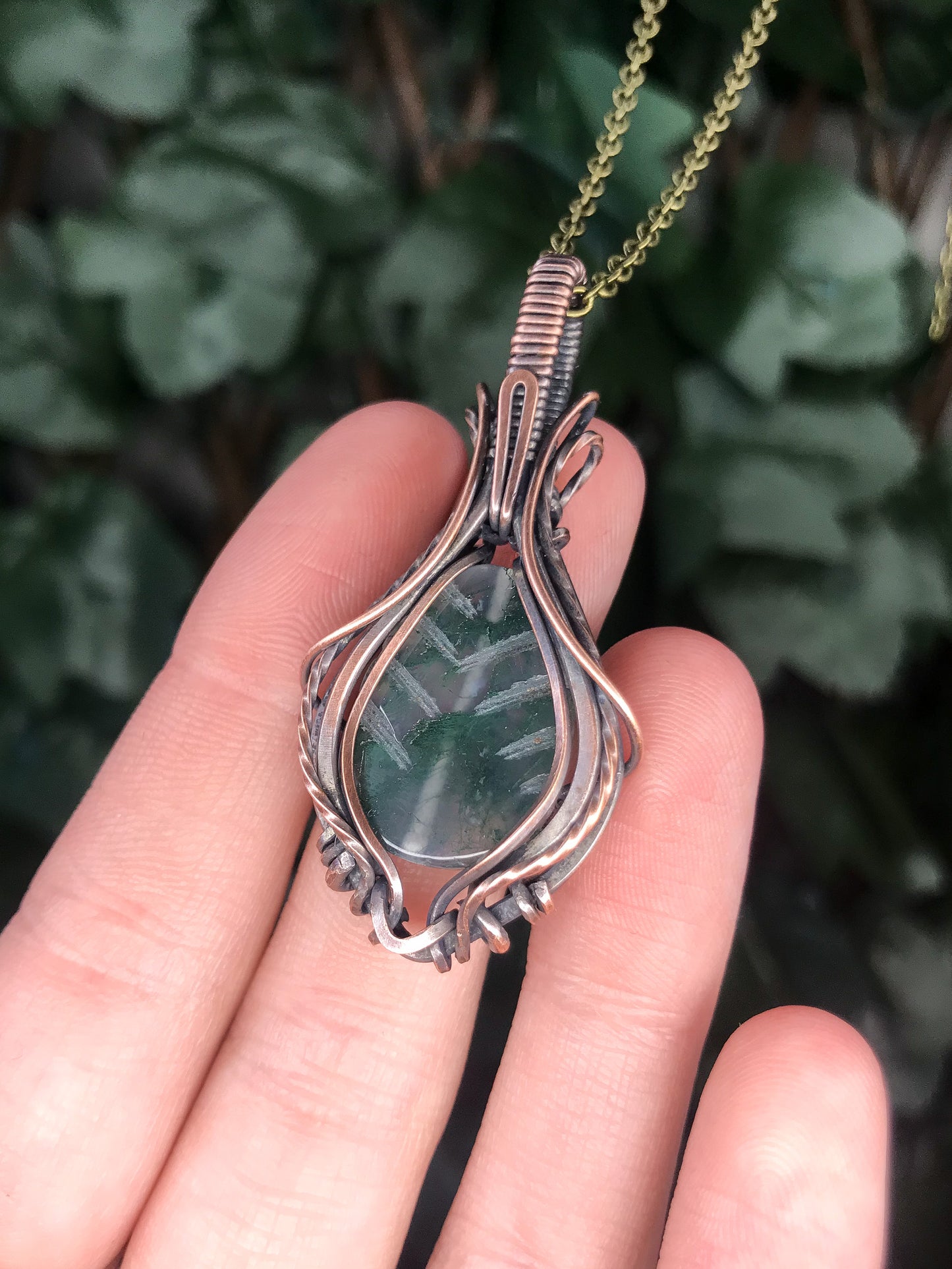 Moss Agate Leaf Pendant