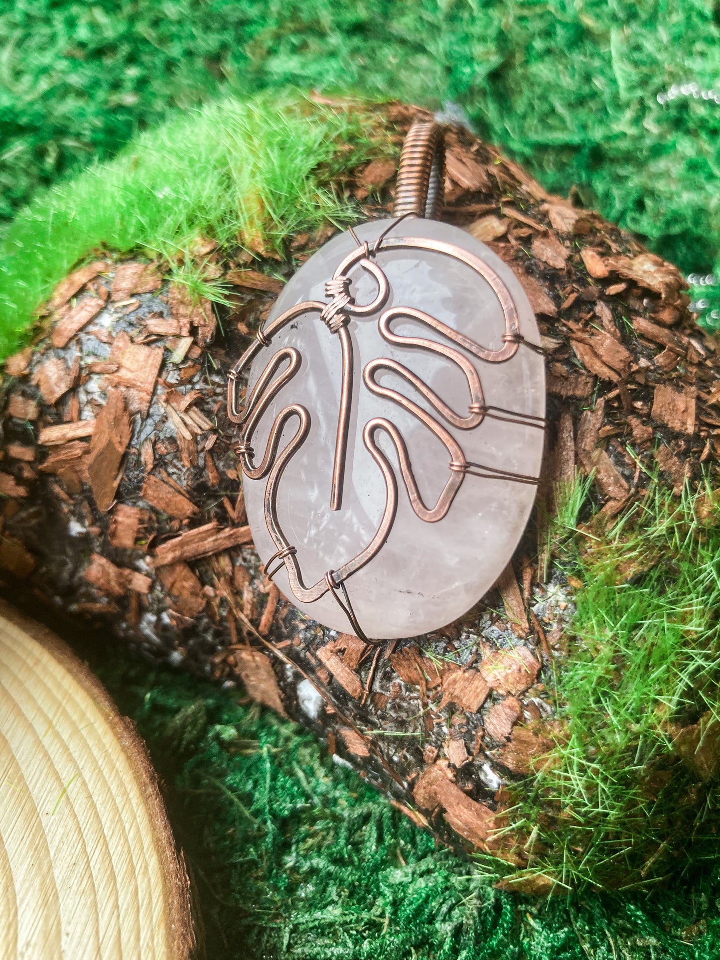 Rose Quartz Monstera Pendant