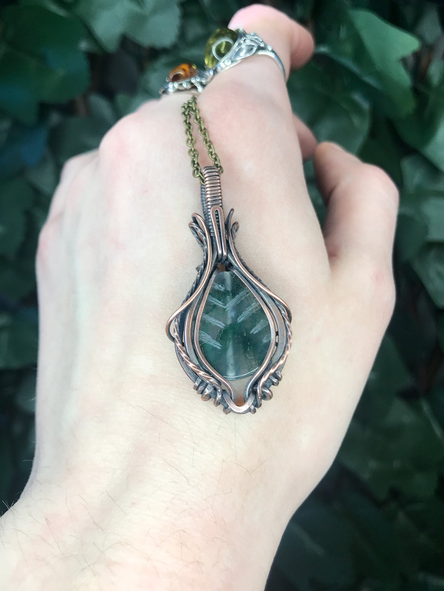 Moss Agate Leaf Pendant