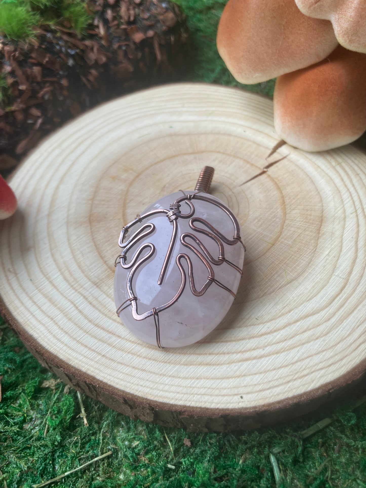 Rose Quartz Monstera Pendant