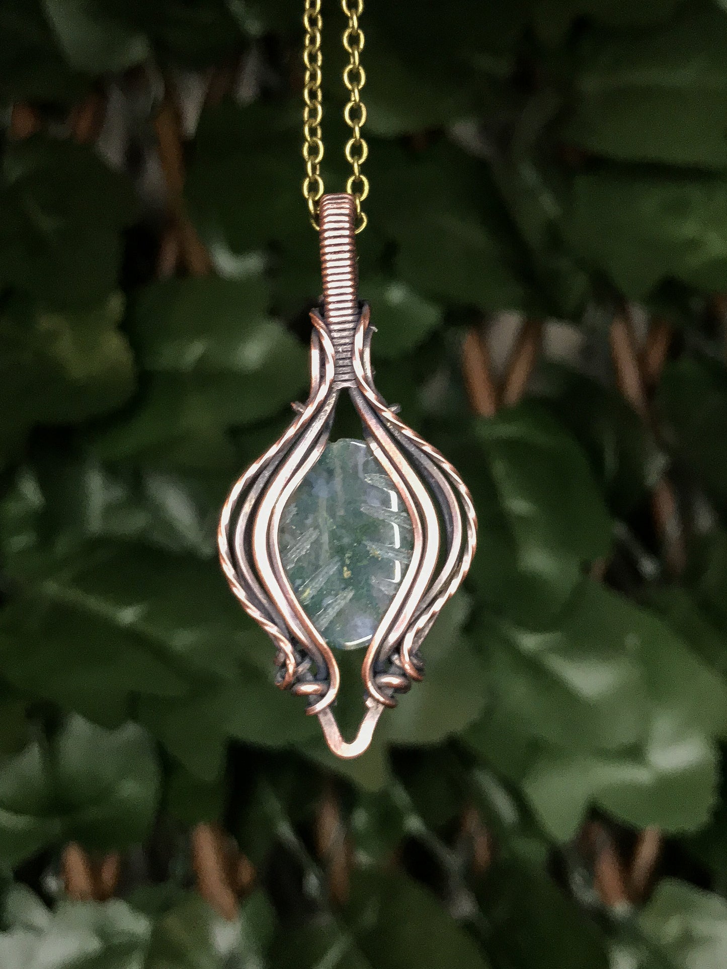 Moss Agate Leaf Pendant