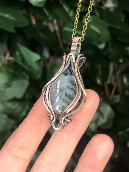 Moss Agate Leaf Pendant